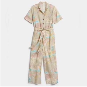 New With Tags Gap Multicolored Utility Short Sleeve Belted Linen Jumpsuit Size 4